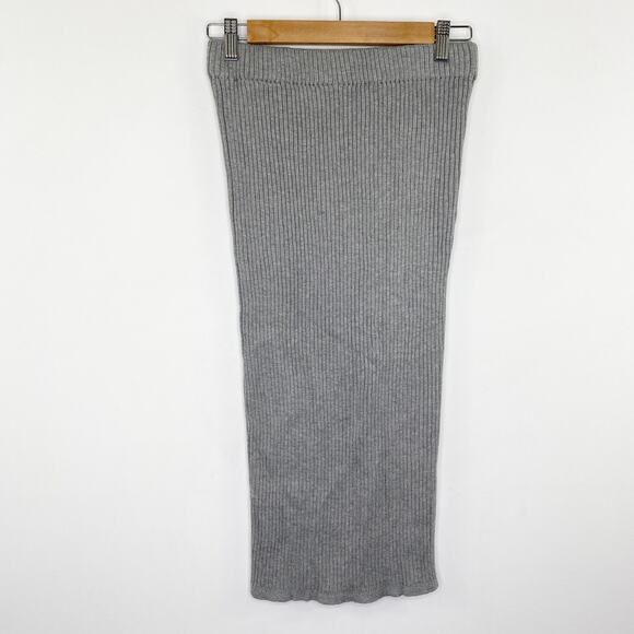 LF Mie Eion Light Grey Ribbed Knit Midi Skirt Women's Size Large L NWT - Picture 1 of 5